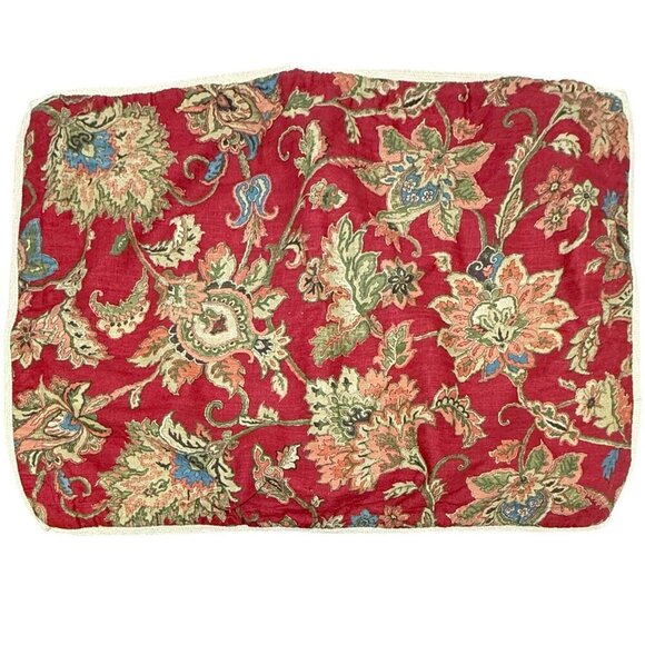 CHAPS Pillow Sham Red Jacobean Floral Burlap Trim Standard Size Cotton Annabelle - Picture 2 of 9